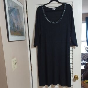 Avenue Women's 18/20 Black Knit Dress, Scoop Neckline with Silver Embellishment